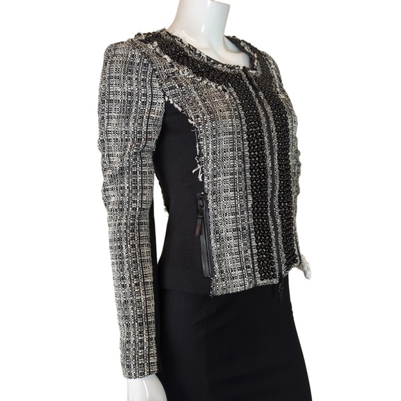 Milly Black and White Punk Distressed Tweed Blazer Jacket - Picture 4 of 15